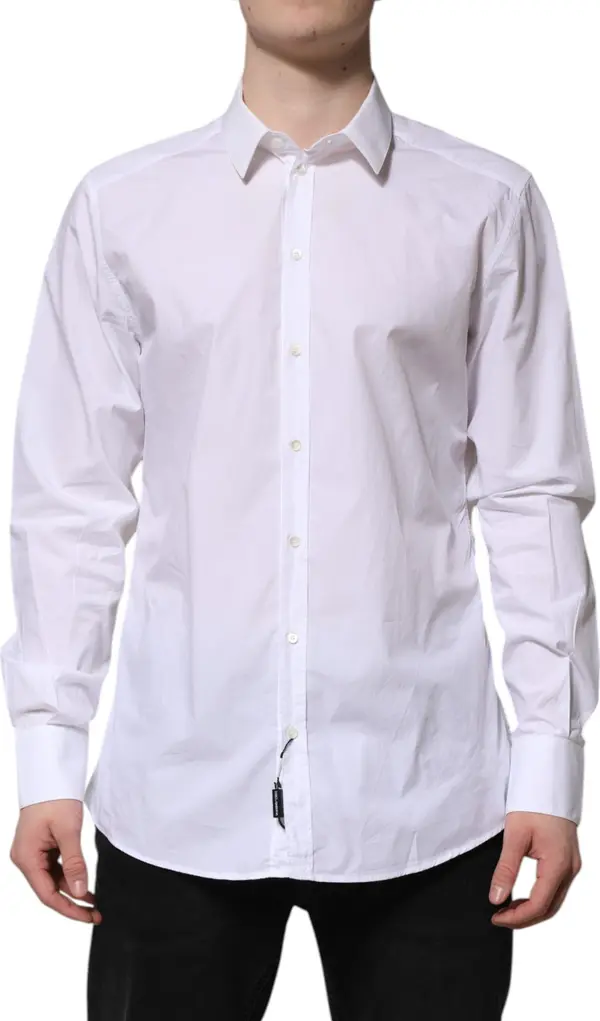 White Cotton GOLD Long Sleeves Dress Shirt