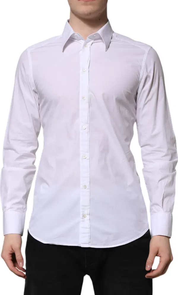 White Cotton GOLD Long Sleeves Dress Shirt