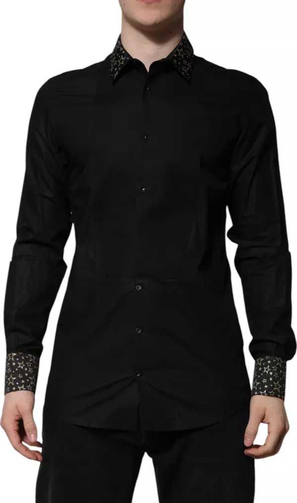 Black Cotton GOLD Long Sleeves Dress Shirt
