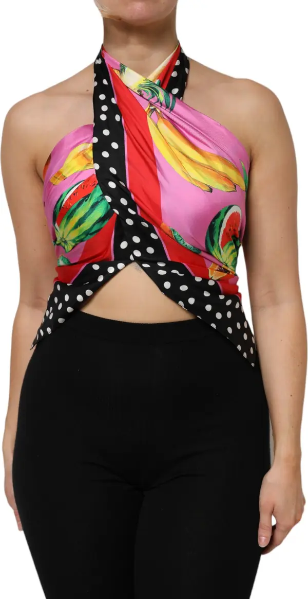 Multicolor Halter Party Evening Cropped Top