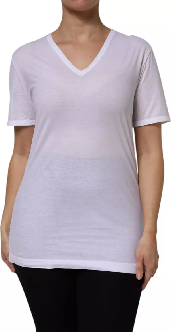 White Cotton Short Sleeves V-Neck Top T-shirt