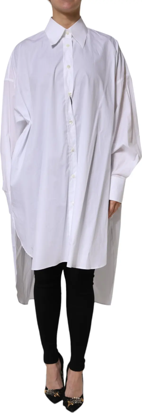 White Cotton Collared Shirt Long Sleeve Top