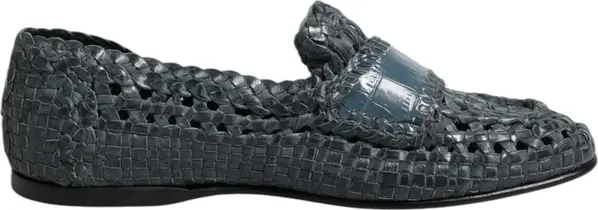Blue Woven Leather Slip On Loafers Shoes