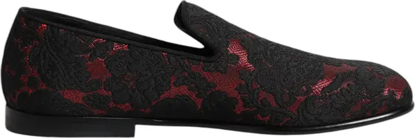 Red Black Jacquard Slip On Loafers Shoes