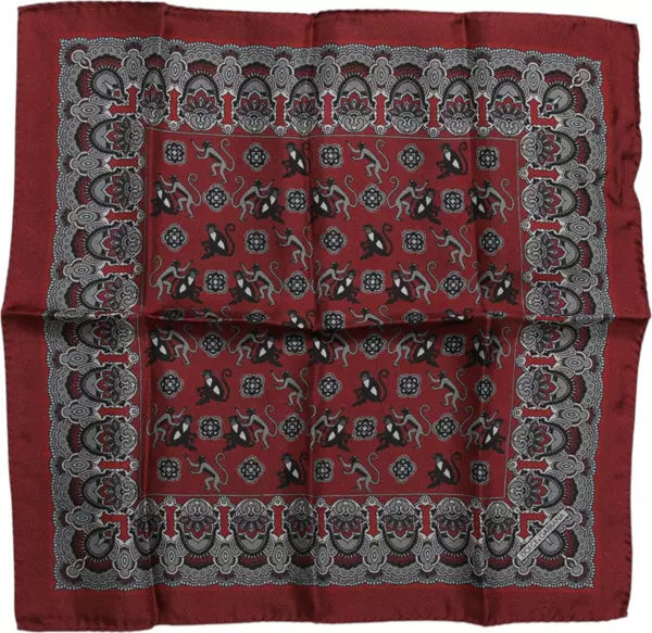 Maroon Monkey Print Silk Square Foulard Scarf