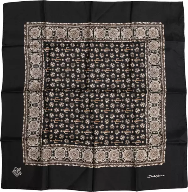 Black Brown Patterned Square Foulard Scarf