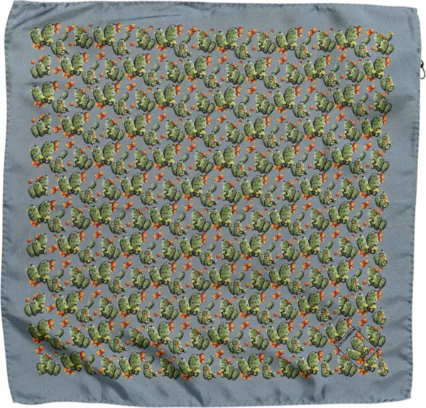Gray Green Cactus Print Square Foulard Scarf