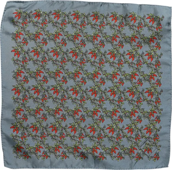 Gray Chilis Silk Square Men Foulard Scarf