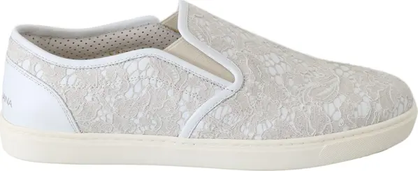 White Leather Lace Slip On Loafers Shoes