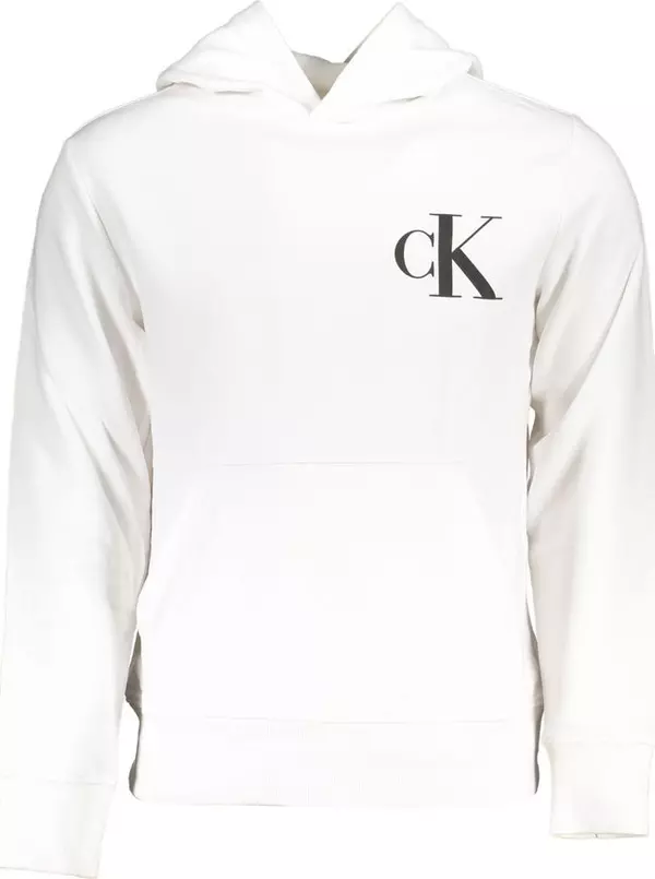 White Cotton Men Sweater with Hood