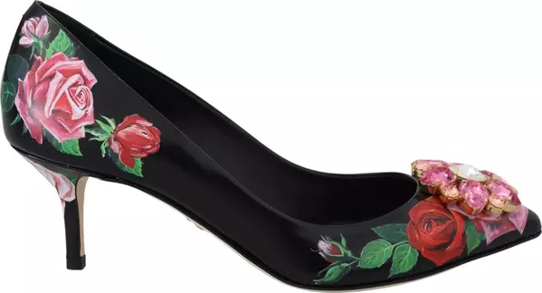 Black Leather High Heel Pumps