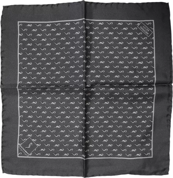 Black Fish Print Silk Square Men Foulard Scarf