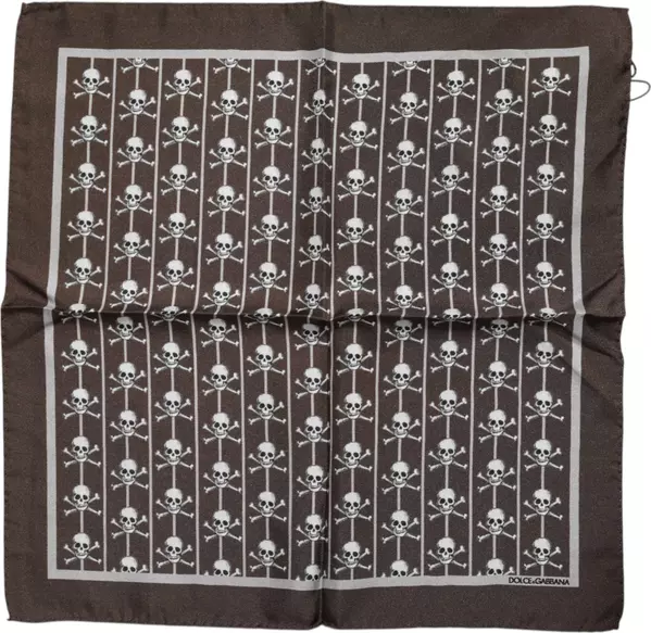 Brown Skull Silk Square Men Foulard Scarf