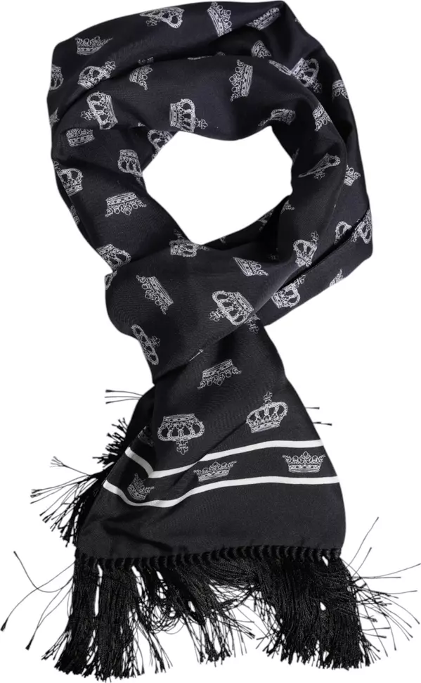 Black Silk Crown Fringes Men Foulard Scarf