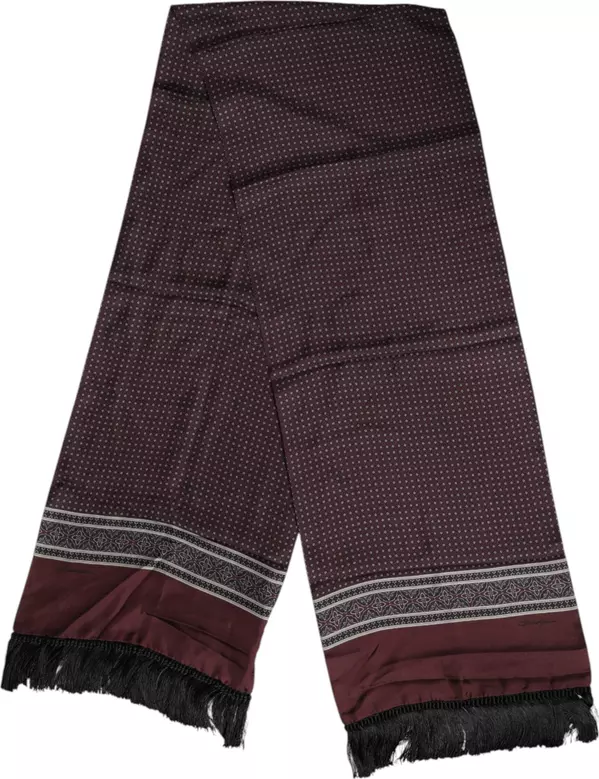 Maroon Dotted Silk Fringes Foulard Scarf