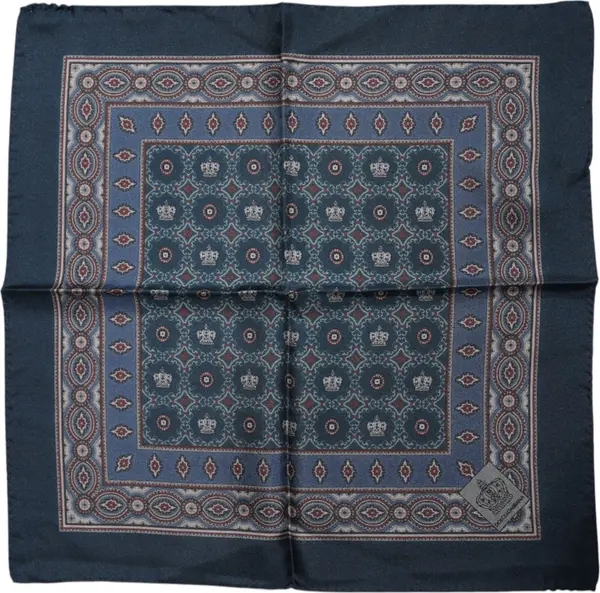 Blue Printed Silk Square Men Foulard Scarf