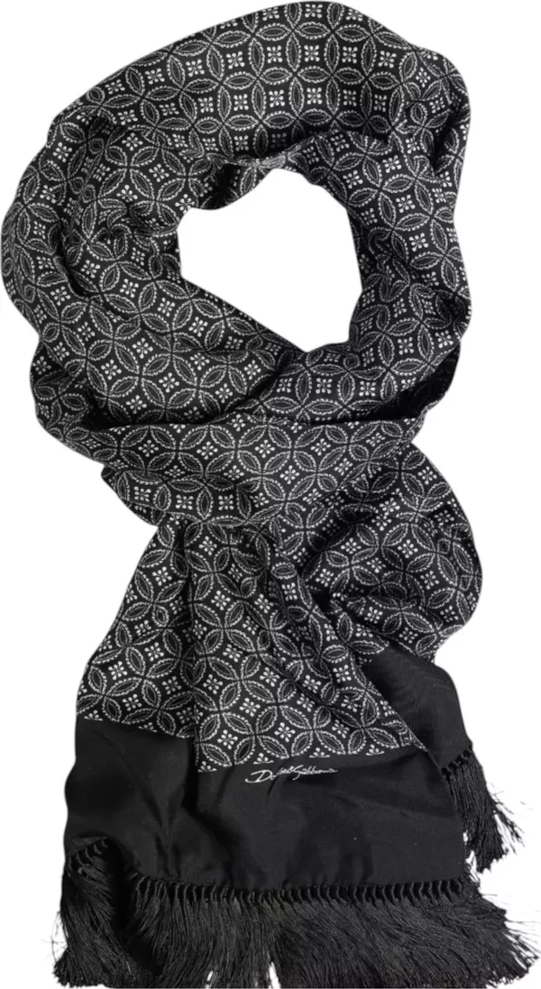 Black Patterned Fringes Men Foulard Scarf