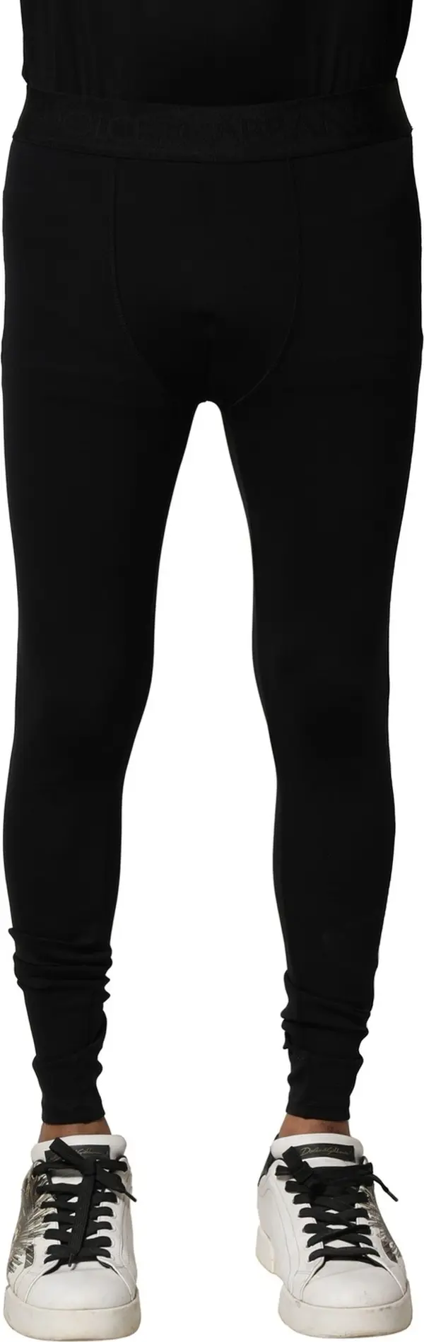 Black Nylon Elastic Logo Men Leggings Pants