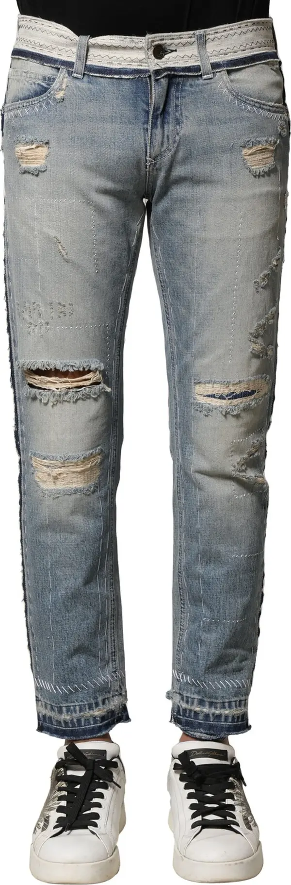 Light Blue Tattered Straight Men Denim Jeans