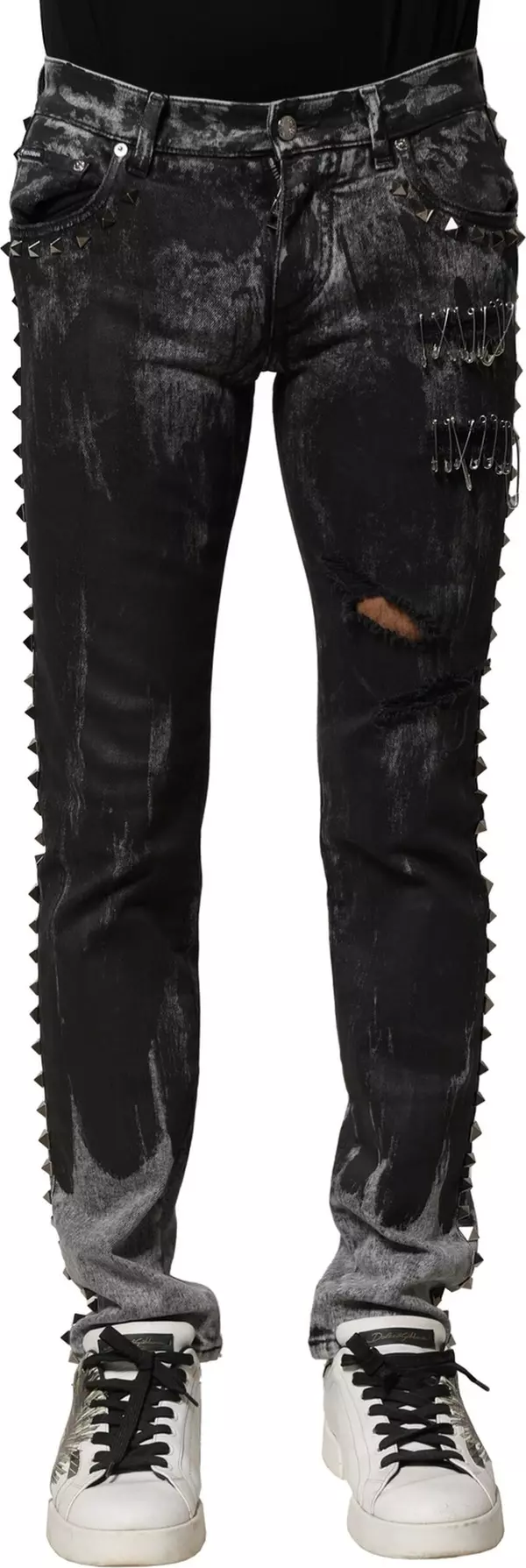 Black Washed Embellished Skinny Denim Jeans
