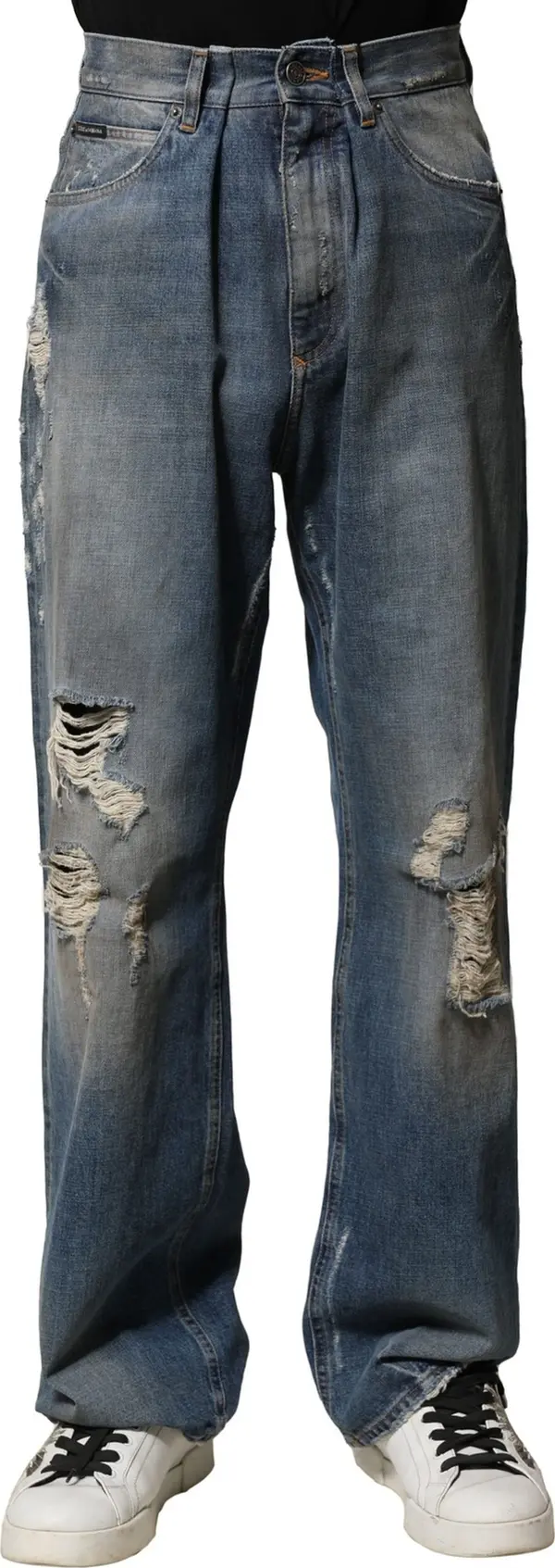 Blue Cotton Tattered Men Denim Jeans