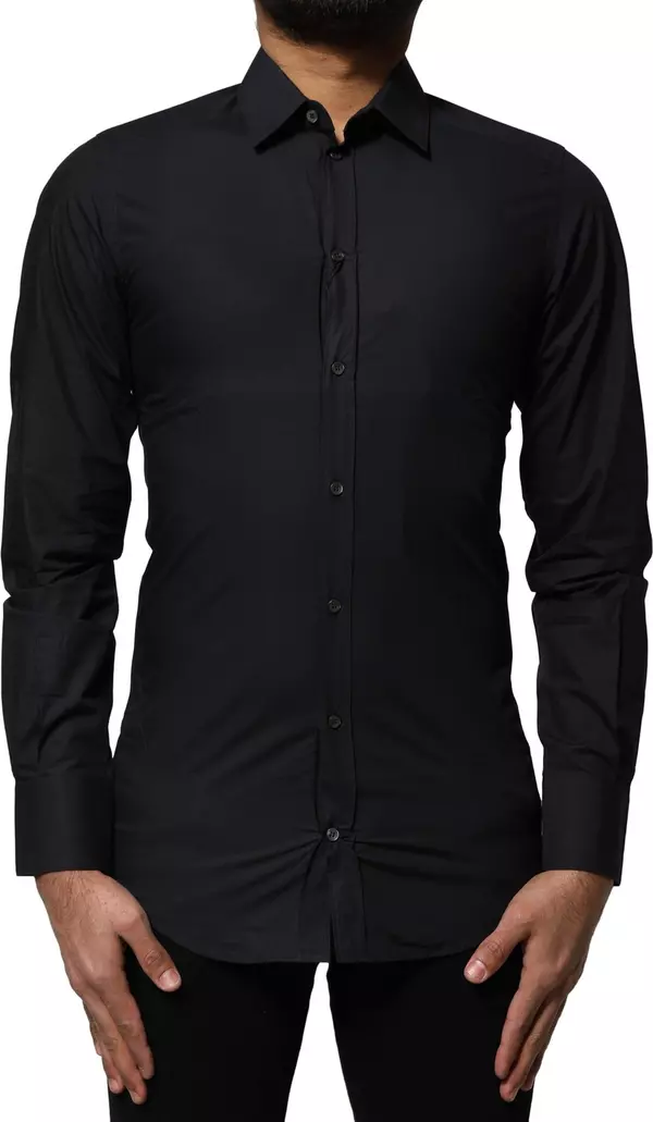 Black Cotton GOLD Long Sleeves Dress Shirt