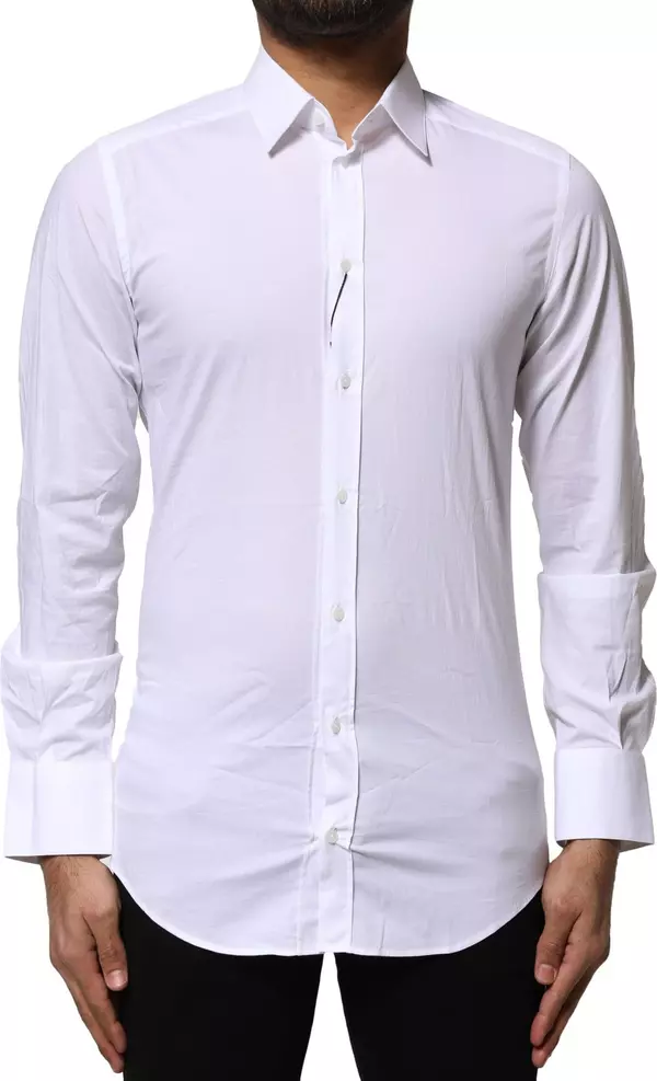 White Cotton GOLD Long Sleeves Dress Shirt