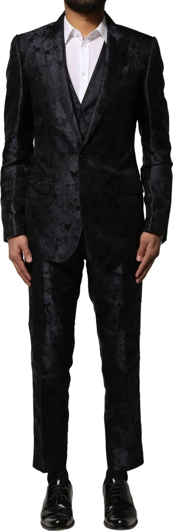 Black Jacquard 3 Piece Single Breasted Suit