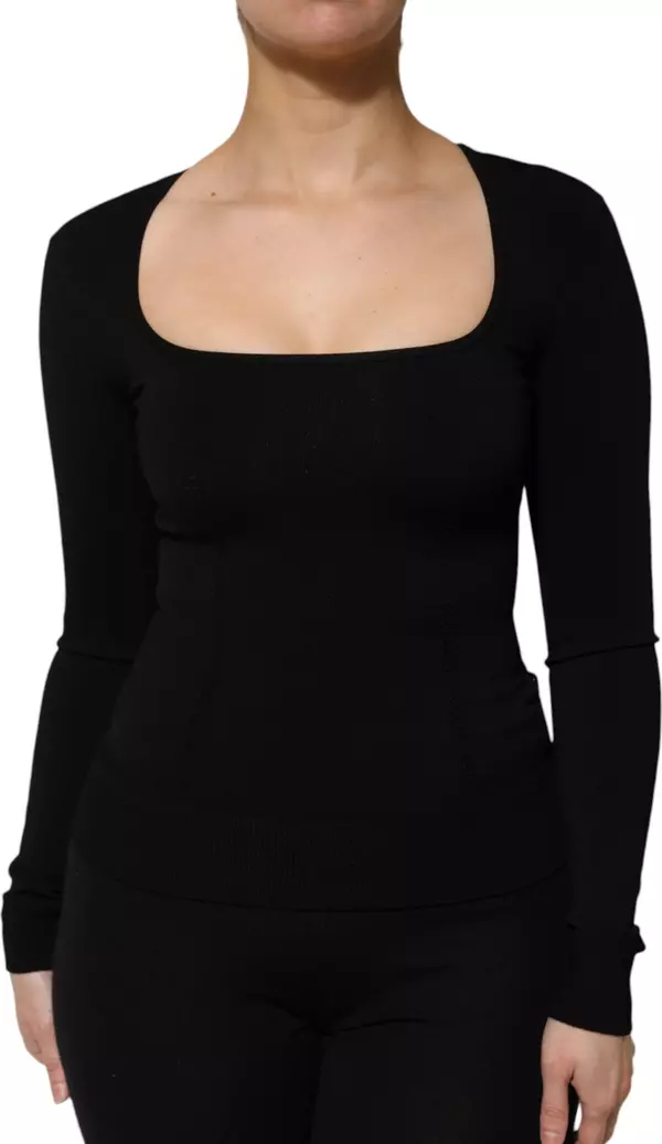 Black Square Neck Long Sleeves Pullover Top