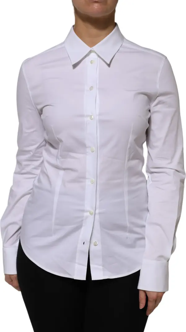 White Cotton Collared Long Sleeves Shirt Top