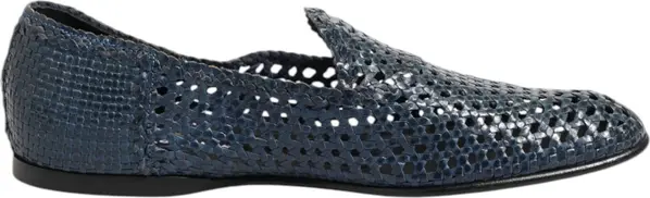 Blue Woven Leather Slip On Loafers Shoes