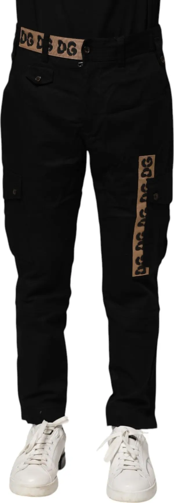 Black Cotton Cargo Casual Pants