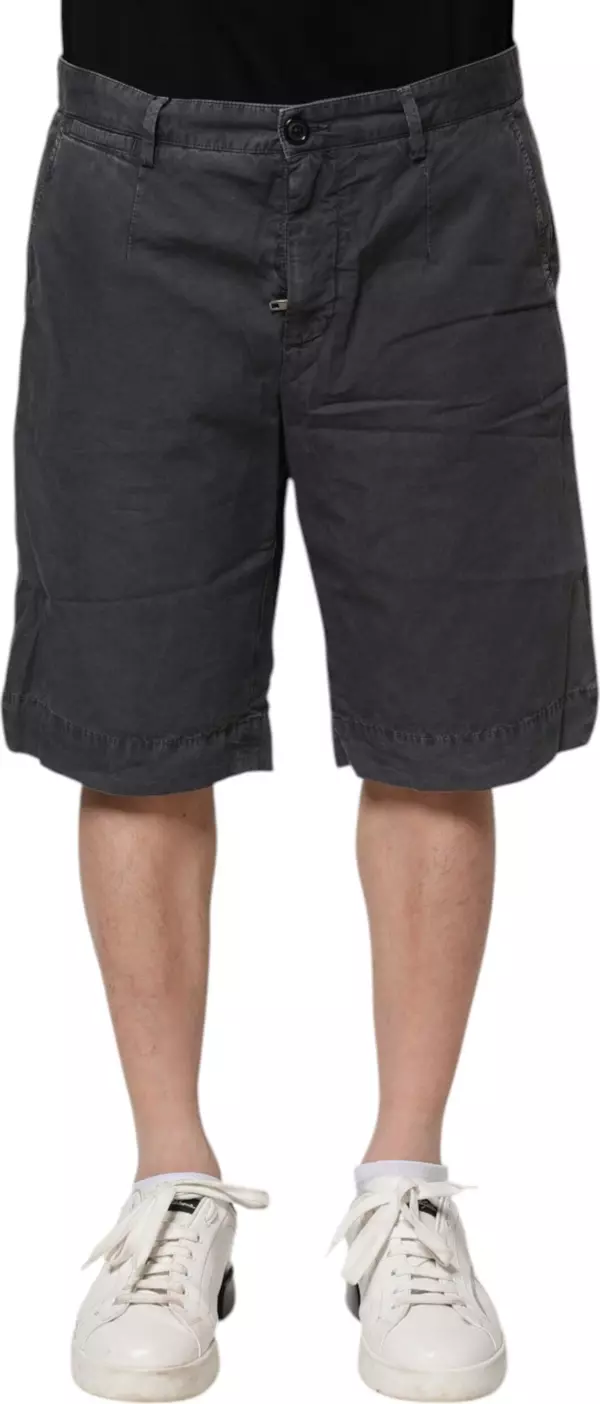 Dark Gray Cotton Stretch Denim Bermuda Shorts