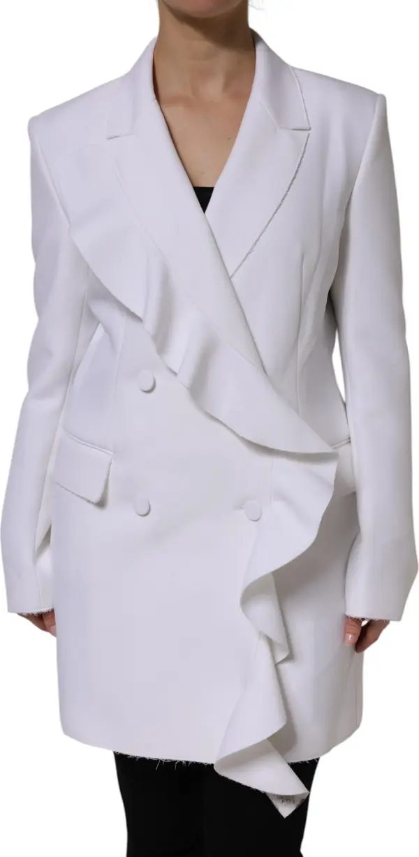 White Polyester Long Sleeves Ruffled Wrap Jacket