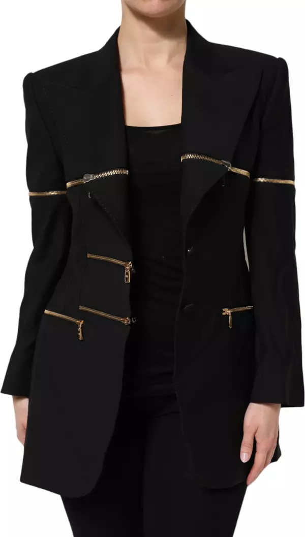 Black Wool Zipper Detailing Blazer Jacket