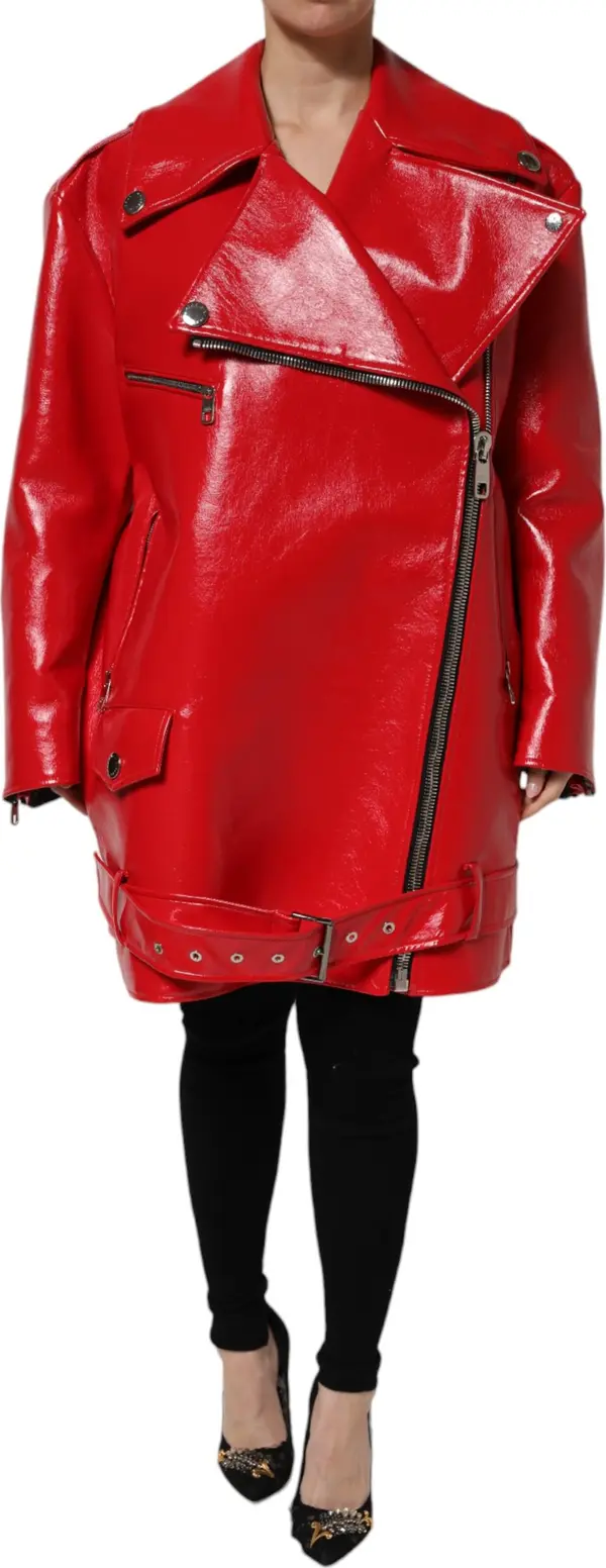 Red Lambskin Full Zipper Jacket