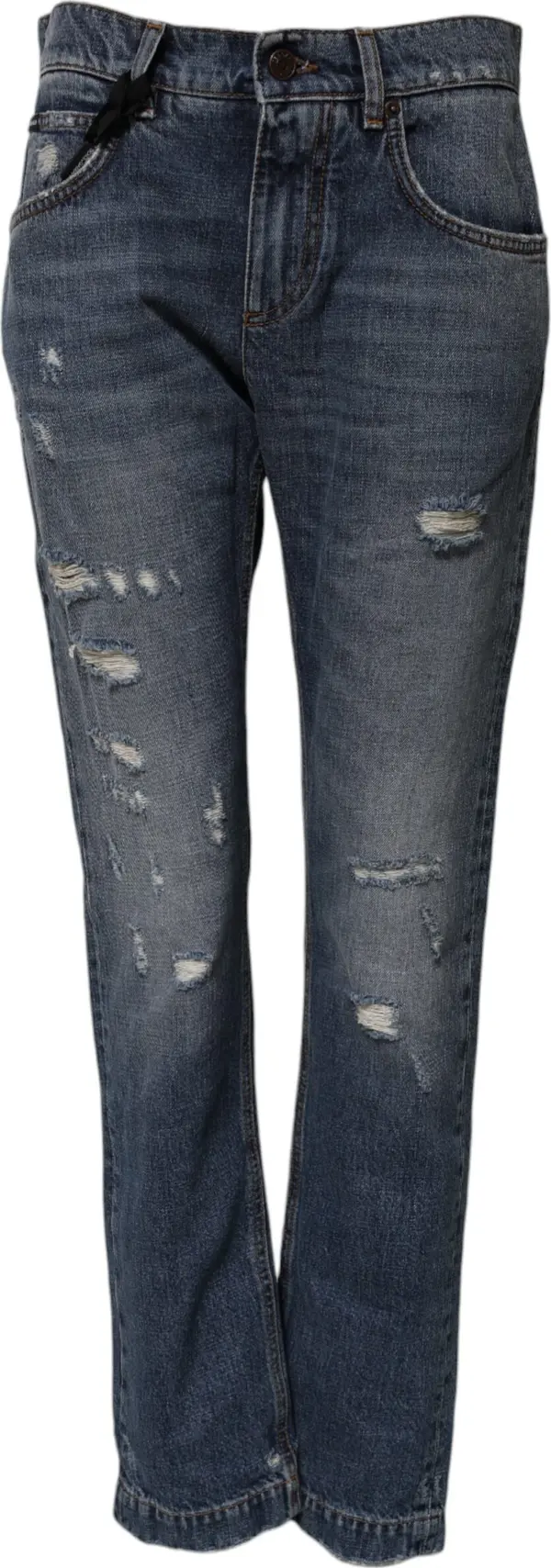 Blue Cotton Tattered Boyfriend Denim Jeans