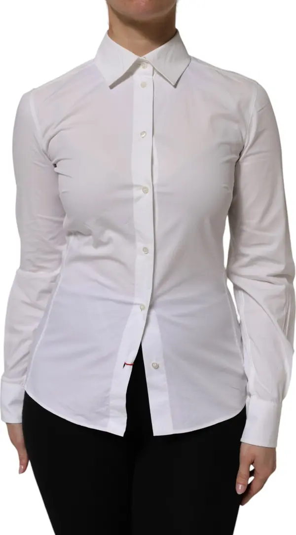 White Cotton Collared Long Sleeves Top Shirt
