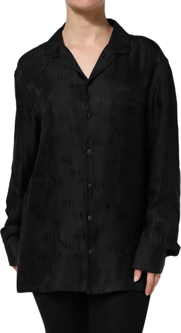 Black Silk DG Embroidery Long Sleeves Top