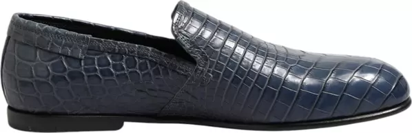 Blue Exotic Leather Slip On Loafers Men Dress Shoes