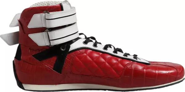 Red Quilted Leather Lace Up Sneakers Shoes