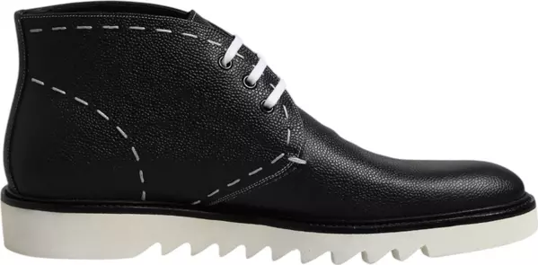 Black White Leather Ankle Boots Shoes