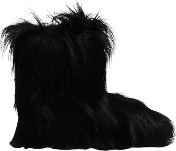 Black Faux Fur Mid Calf Boots Shoes
