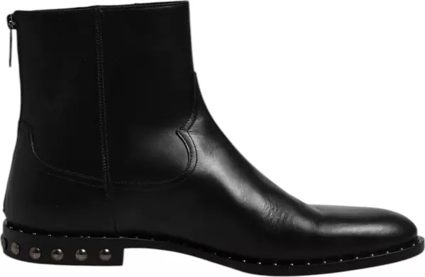 Black Leather Logo Ankle Boots Studded Shoes