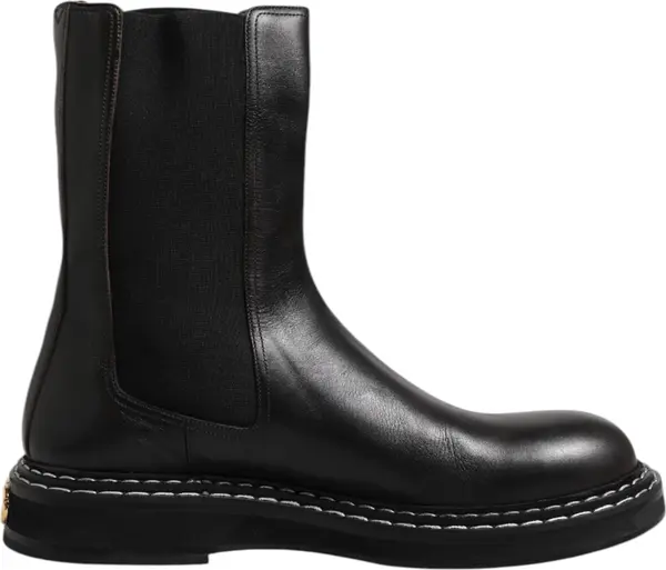Black Leather Mid Calf Boots Flats Shoes