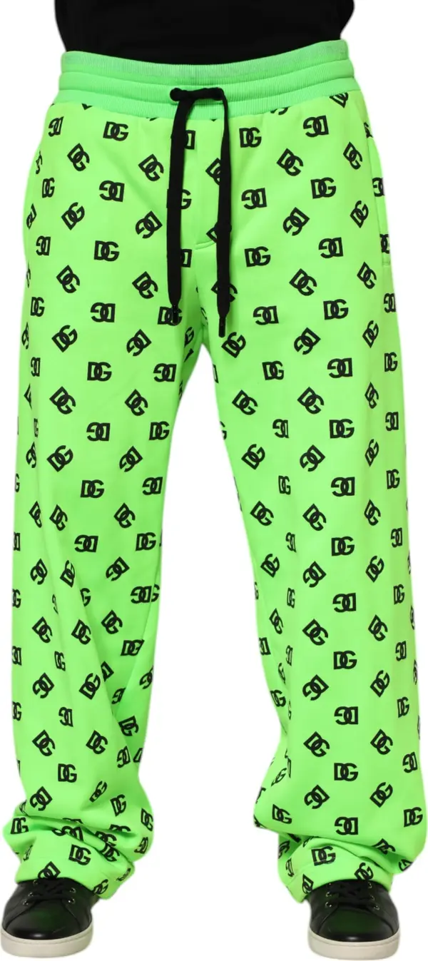 Green Logo Print Jogger Men Sweatpants Pants