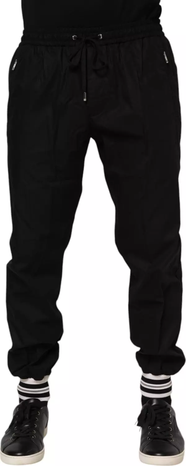 Black Cotton Logo Tape Men Jogger Pants