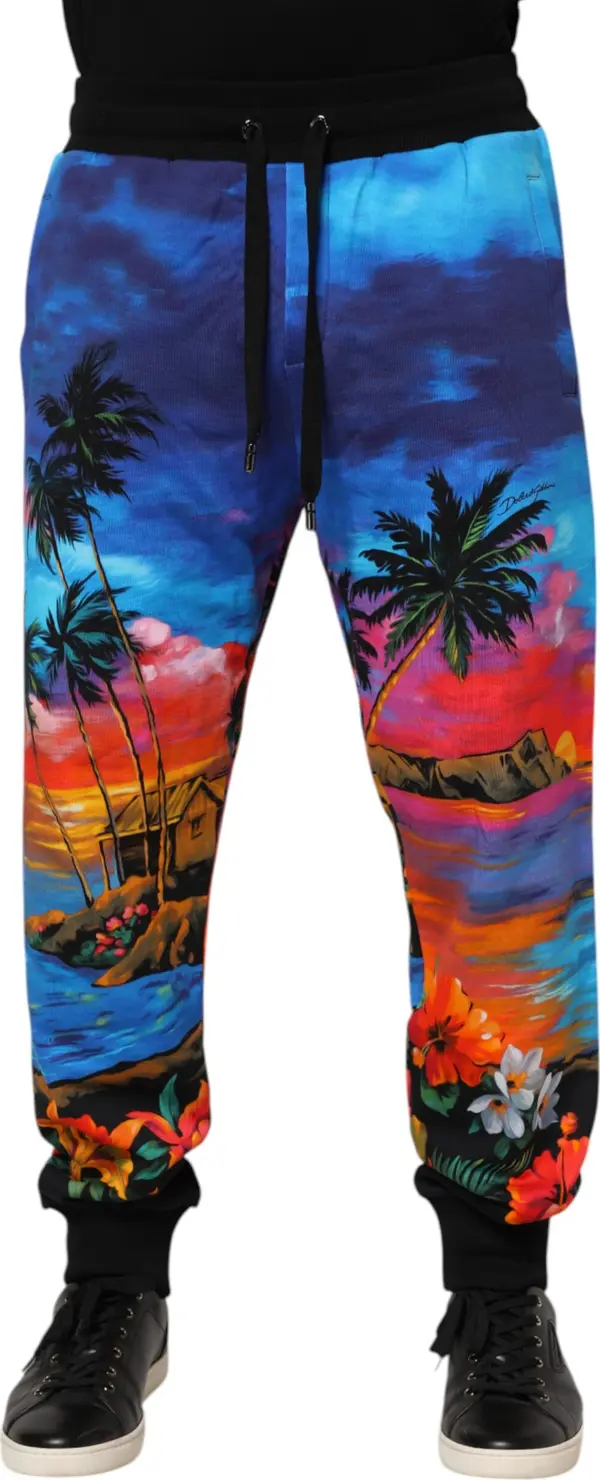 Blue Hawaiian Print Jogger Sweatpants Pants