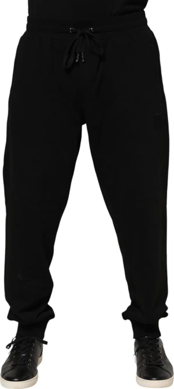 Black Cotton Logo Tape Men Jogger Pants