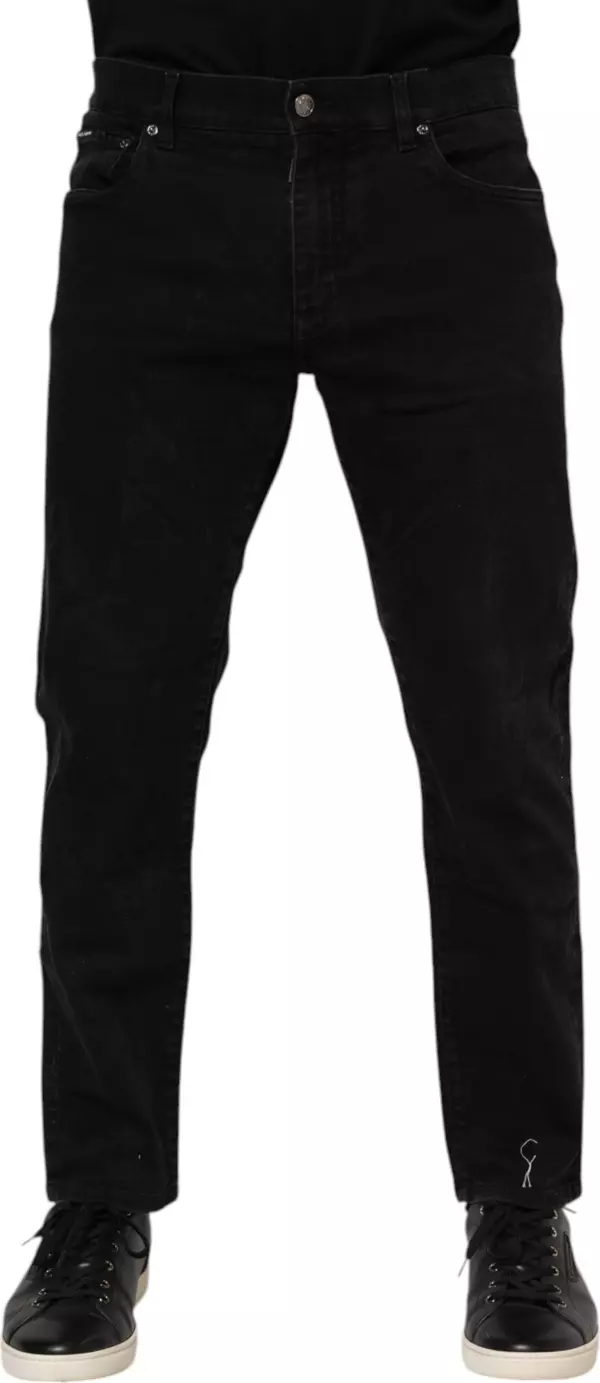 Black Cotton Logo Plaque Slim Fit Denim Jeans